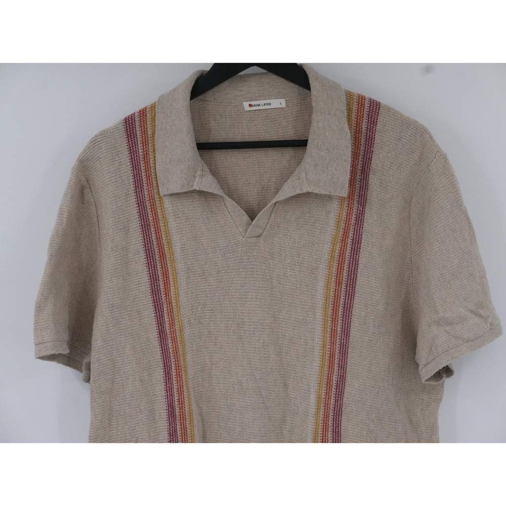 Marine Layer Sweater Polo Shirt Pullover Striped Cotton Johnny Collar Men's L